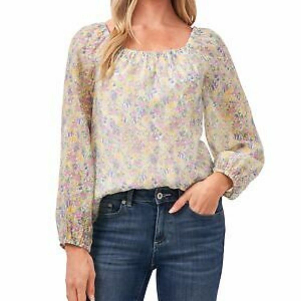 CECE  WOMENS  WHITE FLORAL  TOP